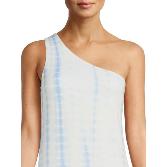 ❤️🔥 NWT Time & Tru Blue/White Tie Dye Print One Shoulder Midi Dress Size XXL/20 - Picture 3 of 11